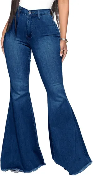 DGHM-JLMY Women's Slim Stretch Denim Flared Pants Fashion Skinny Bell Bottom Jeans High Waisted Straight Slim Fit Denim Pants
