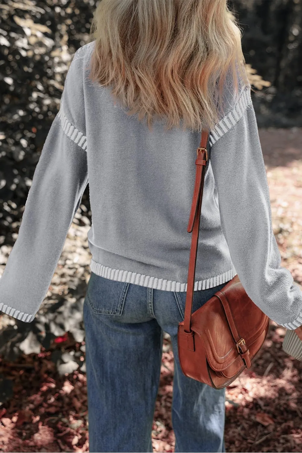 Dokotoo Sweaters for Women Fashion Solid Crewneck Loose Fit Long Sleeve Contrast Cable Knit Pullover Sweater Jumper Tops