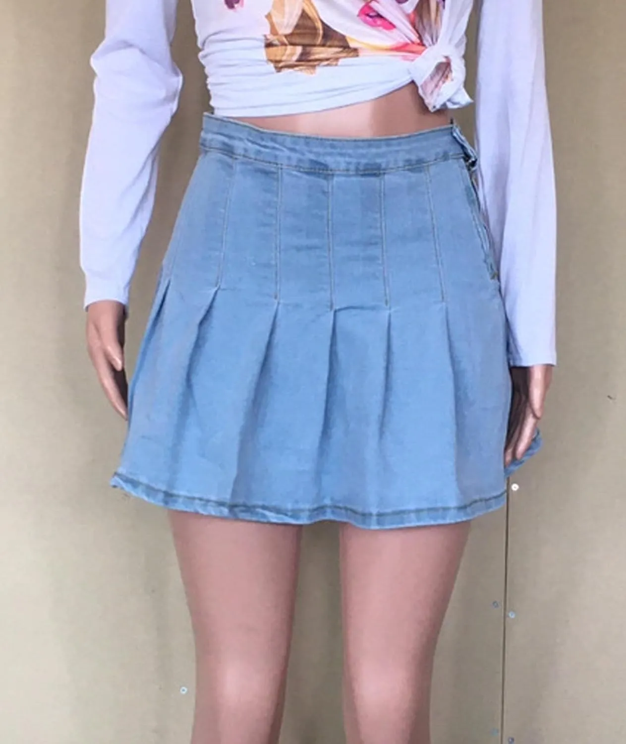 ECDAHICC Women's Denim Skirts High Waisted Jeans Mini Pleated Skirts Club Y2k Skater Short A-line Skirt Streetwear