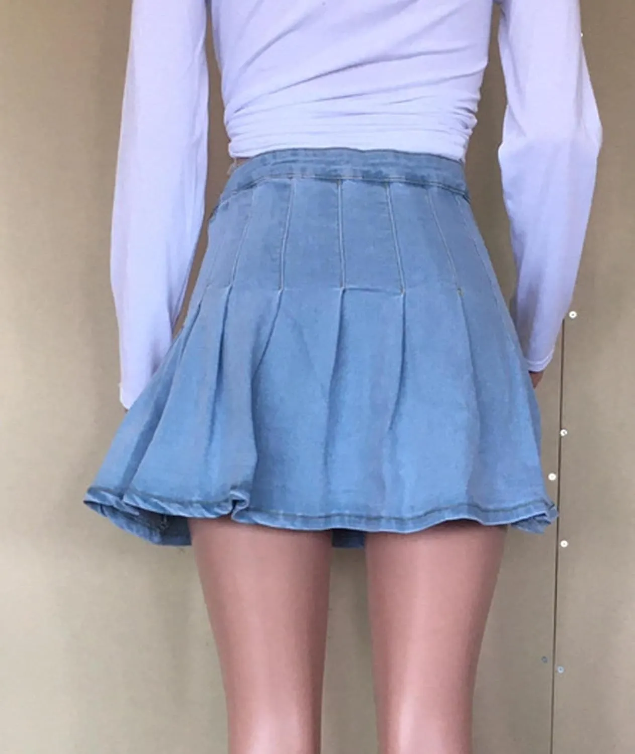 ECDAHICC Women's Denim Skirts High Waisted Jeans Mini Pleated Skirts Club Y2k Skater Short A-line Skirt Streetwear
