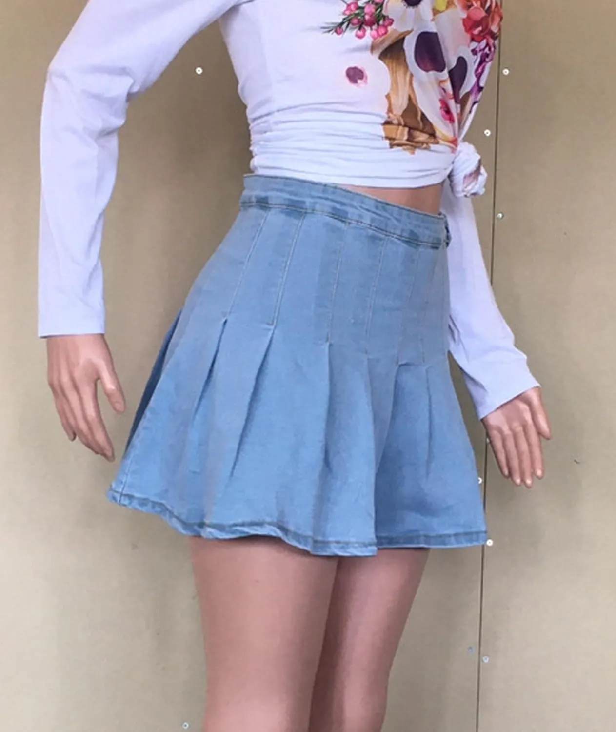 ECDAHICC Women's Denim Skirts High Waisted Jeans Mini Pleated Skirts Club Y2k Skater Short A-line Skirt Streetwear