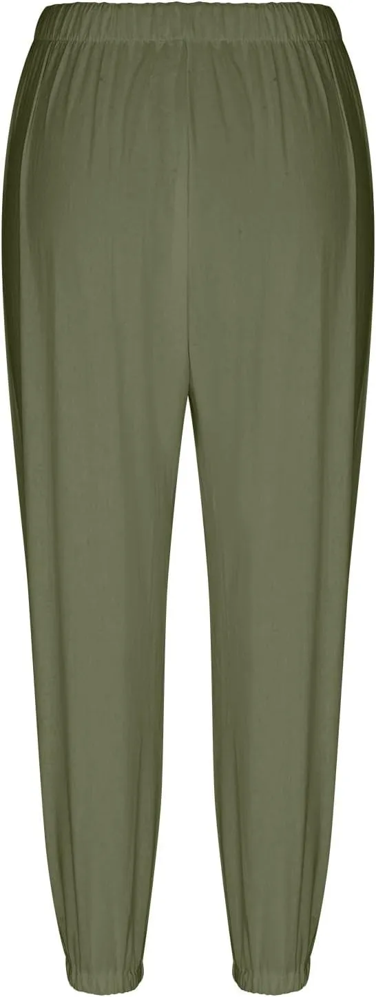 Ecokauer Women's High Waist Drawstring Capri Pants Loose Wide Leg Cropped Lounge Trousers with Pocket
