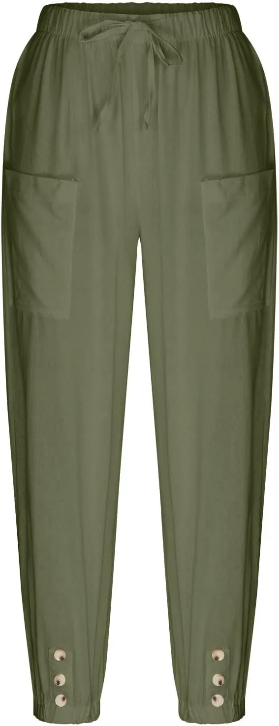 Ecokauer Women's High Waist Drawstring Capri Pants Loose Wide Leg Cropped Lounge Trousers with Pocket