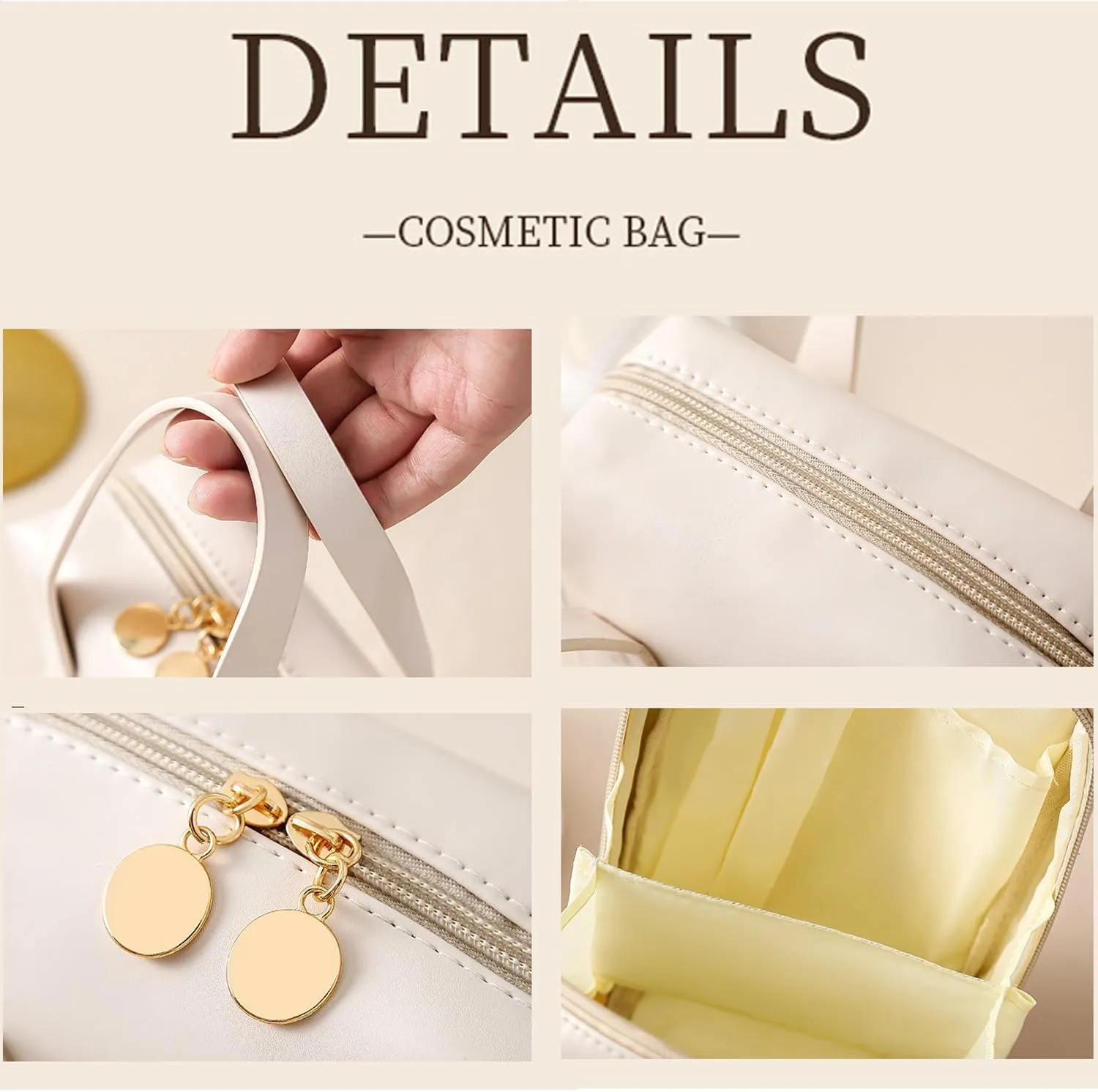 Eretinputc Makeup Bag, 2024 Upgrade Premium Eretinputc Makeup Bag, Travel Makeup Bag for Women, Portable PU Leather Waterproof Large Makeup Bag Toiletry Bag with Compartments (White)
