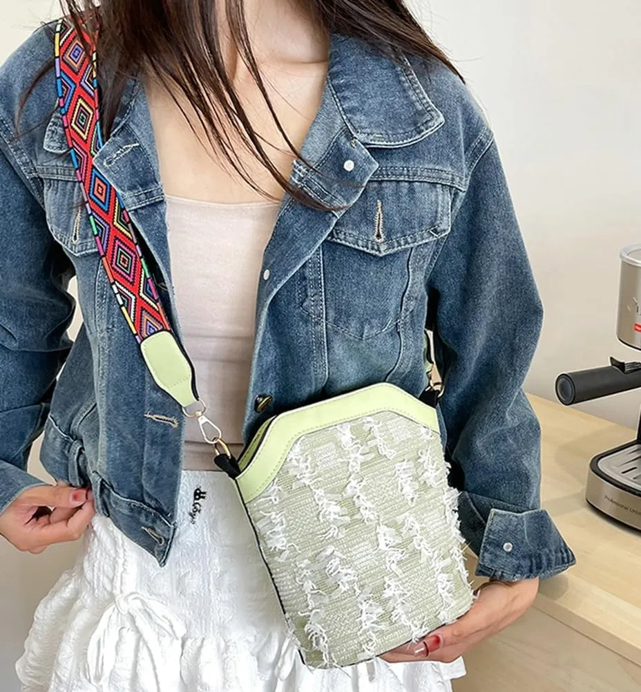 Ethnic Bucket Bags for Women Retro Canvas Bag Handbags Trendy Crossbody Bag Shoulder Purse 2024