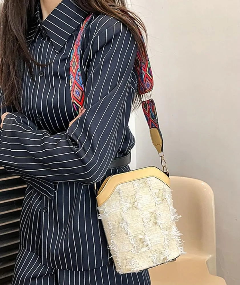 Ethnic Bucket Bags for Women Retro Canvas Bag Handbags Trendy Crossbody Bag Shoulder Purse 2024