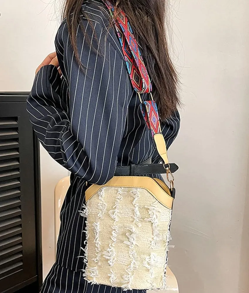 Ethnic Bucket Bags for Women Retro Canvas Bag Handbags Trendy Crossbody Bag Shoulder Purse 2024