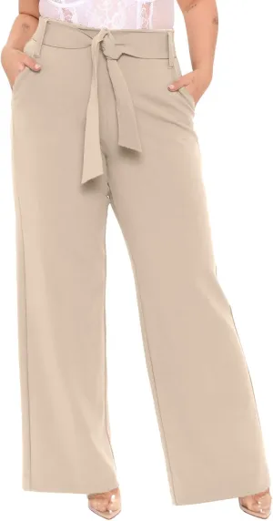 Eytino Womens Plus Size Stretch Dress Pants Comfy Wide Leg Belted Lounge Pants for Office, 1X-5X