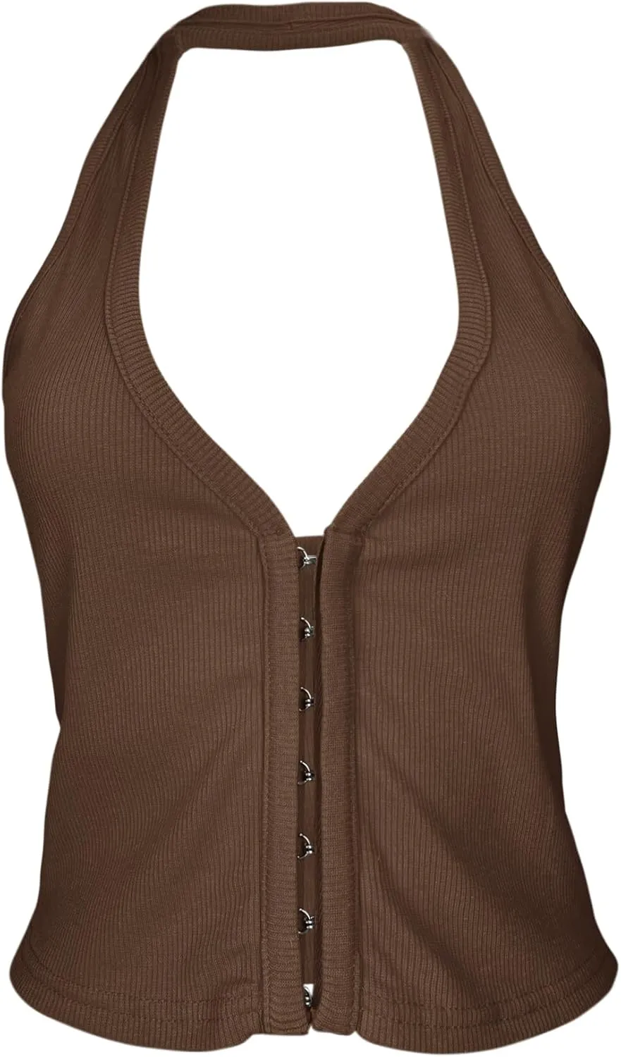 Fallorchid Womens Sleeveless Tank Tops Sexy Y2k Halter V Neck Ribbed Kint Crop Top