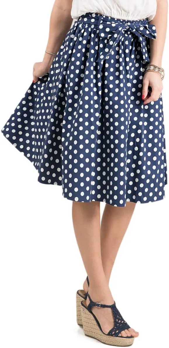 FASHIONOMICS Womens Print Flare Pleated Midi Elastic Waist A-line Skirt