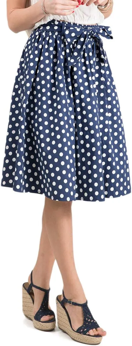 FASHIONOMICS Womens Print Flare Pleated Midi Elastic Waist A-line Skirt
