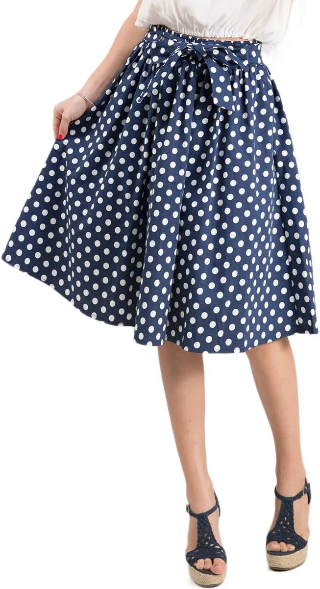 FASHIONOMICS Womens Print Flare Pleated Midi Elastic Waist A-line Skirt