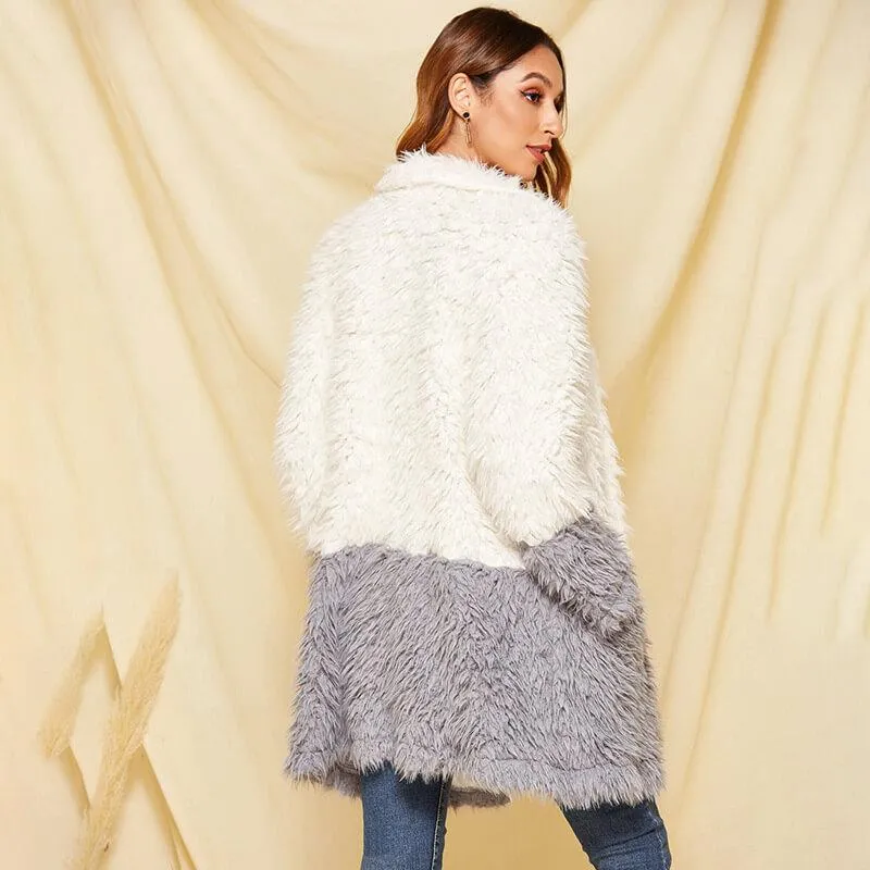 Faux Fur Colorblock Open Front Coat