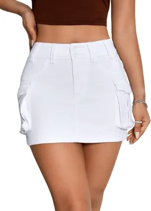 Floerns Women's Casual High Waist Flap Pocket Straight Cargo Denim Mini Skirt