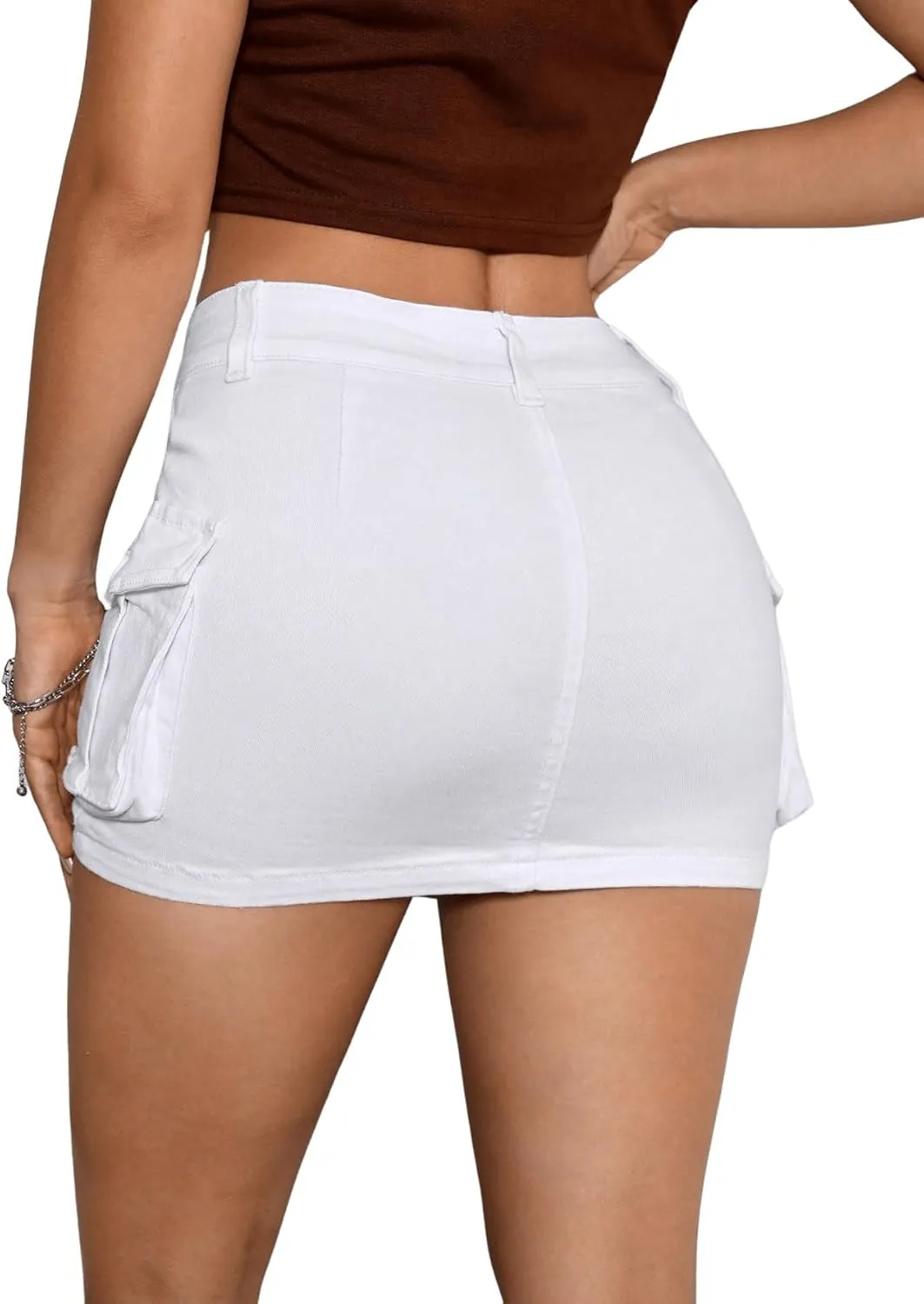 Floerns Women's Casual High Waist Flap Pocket Straight Cargo Denim Mini Skirt