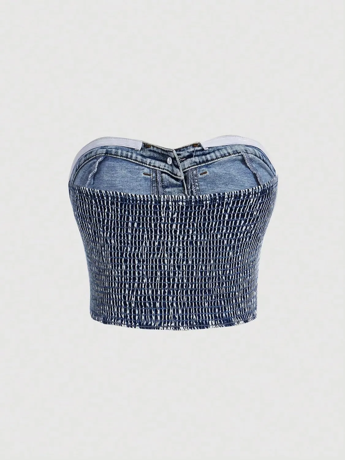 Floerns Women's Plus Size Button Down Denim Tube Top Shirred Strapless Jean Tops