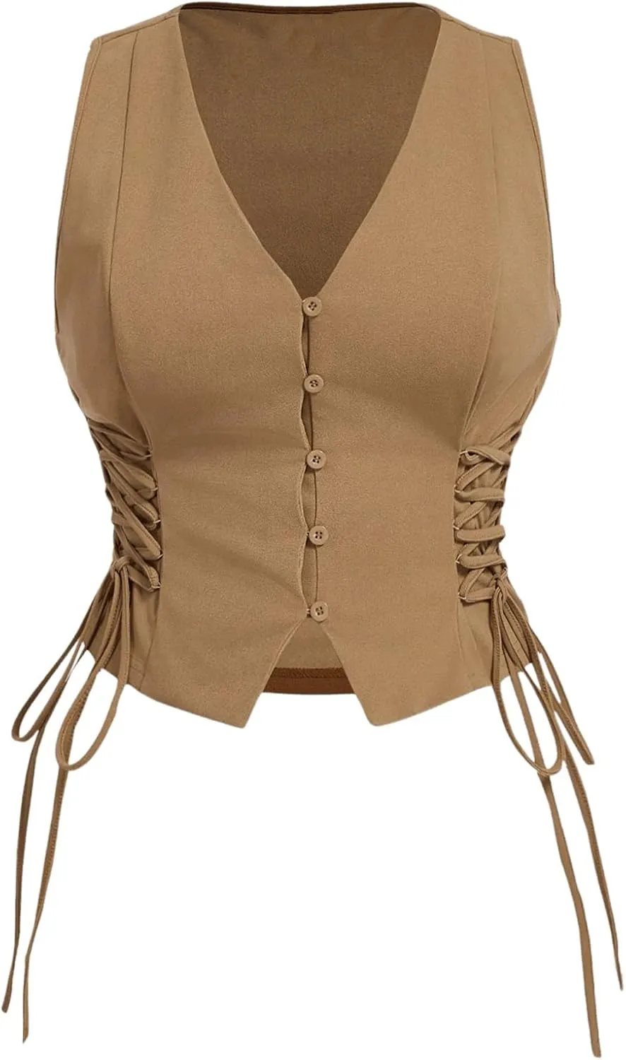 Floerns Women's Plus Size Sleeveless Button Down Vest Lace Up Side V Neck Tank Top