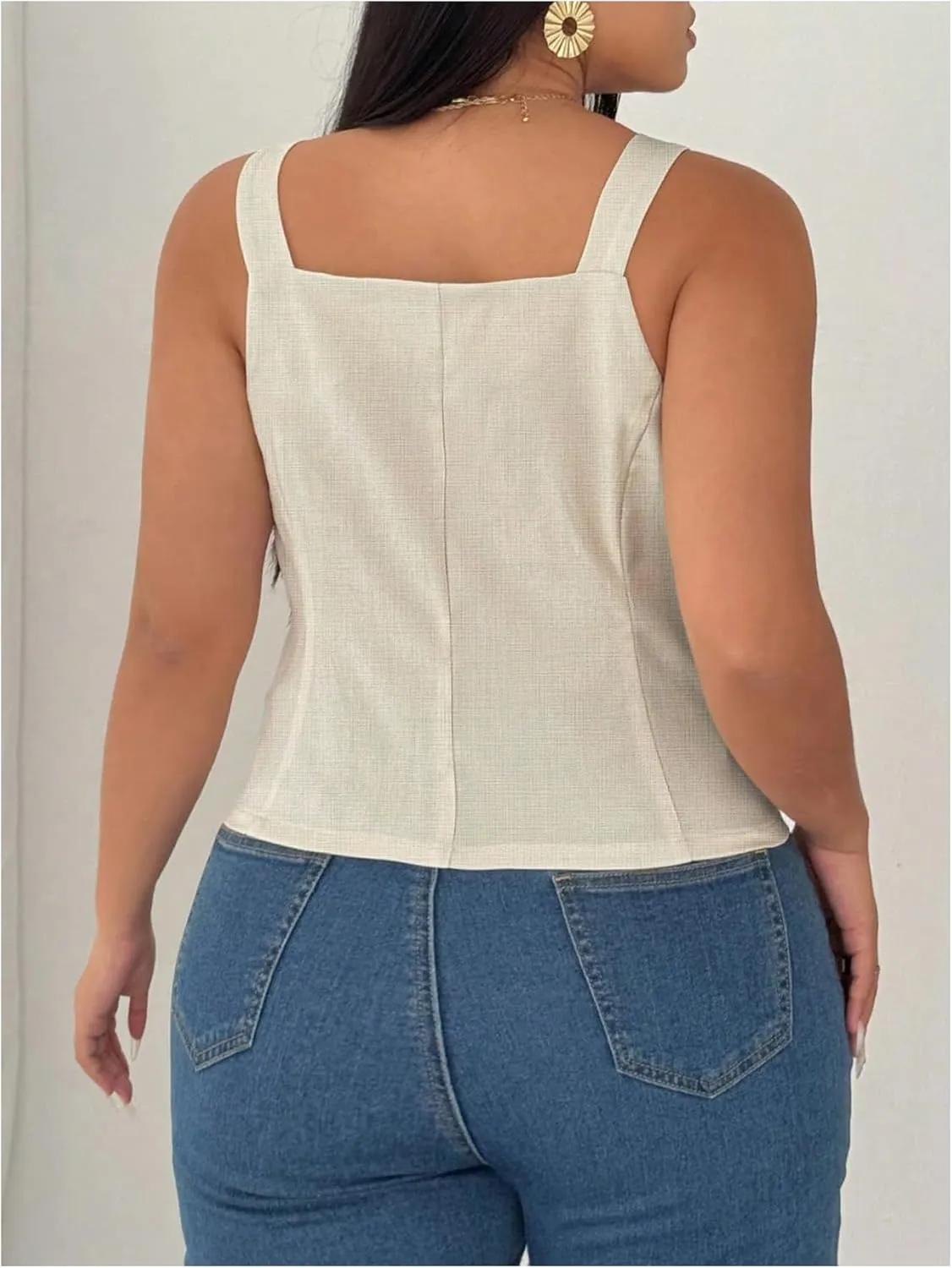 Floerns Women's Plus Size Sleeveless Button Front Waistcoat Office V Neck Tank Tops