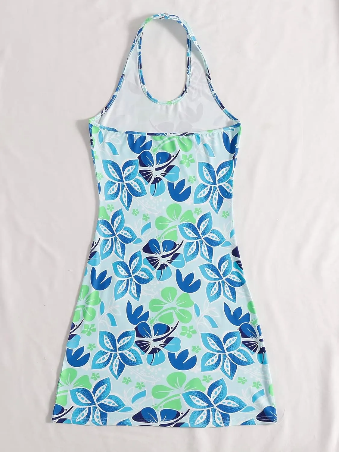 Floerns Women's Sleeveless Halter Backless Tie Back Floral Bodycon Mini Dress