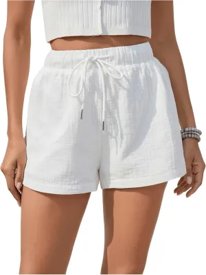 Floerns Women's Solid Drawstring High Waist Wide Leg Workout Shorts