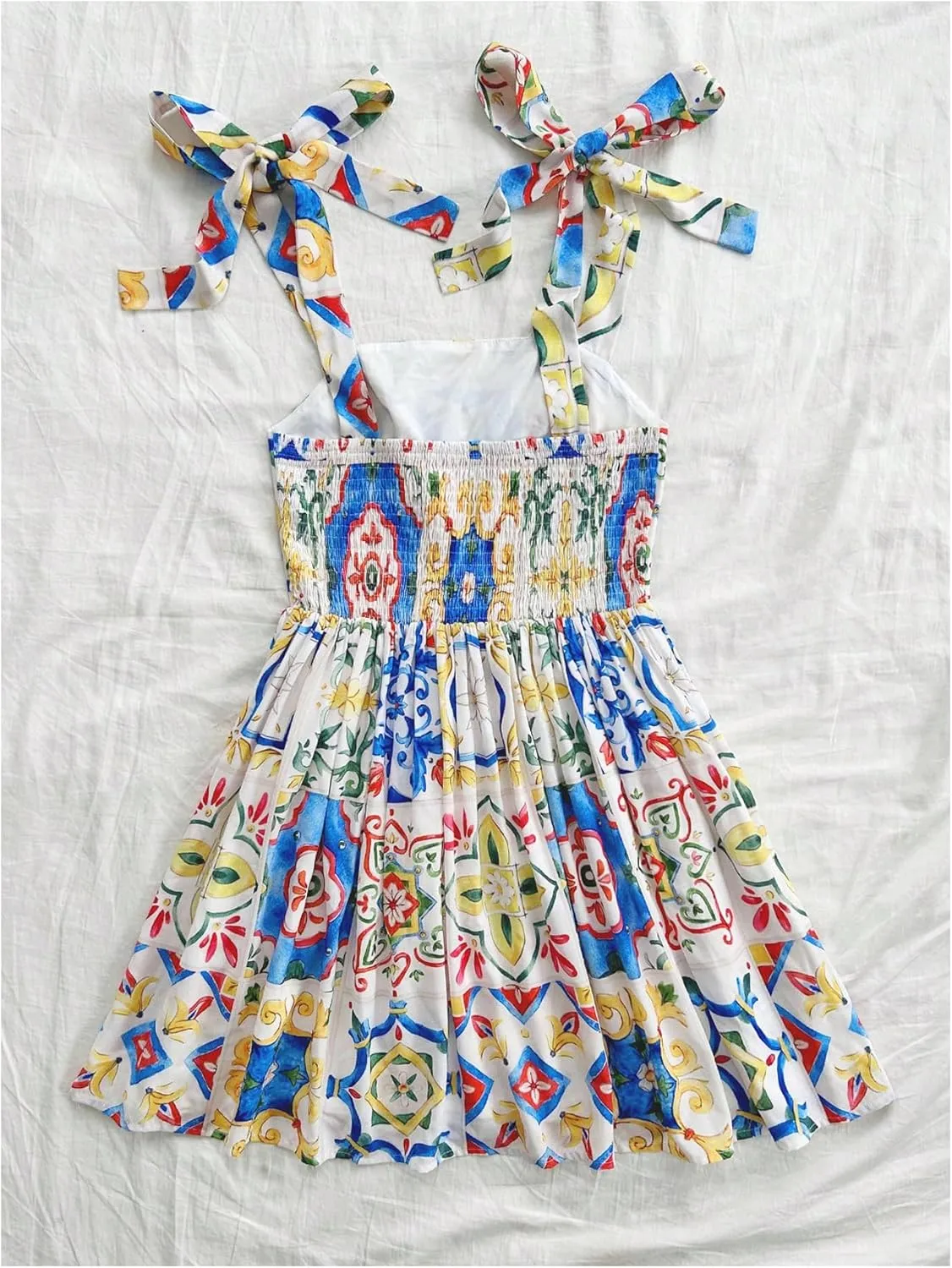 Floerns Women's Summer Floral Print Tie Shoulder Cami Dress Flare Hem Boho Mini Dress