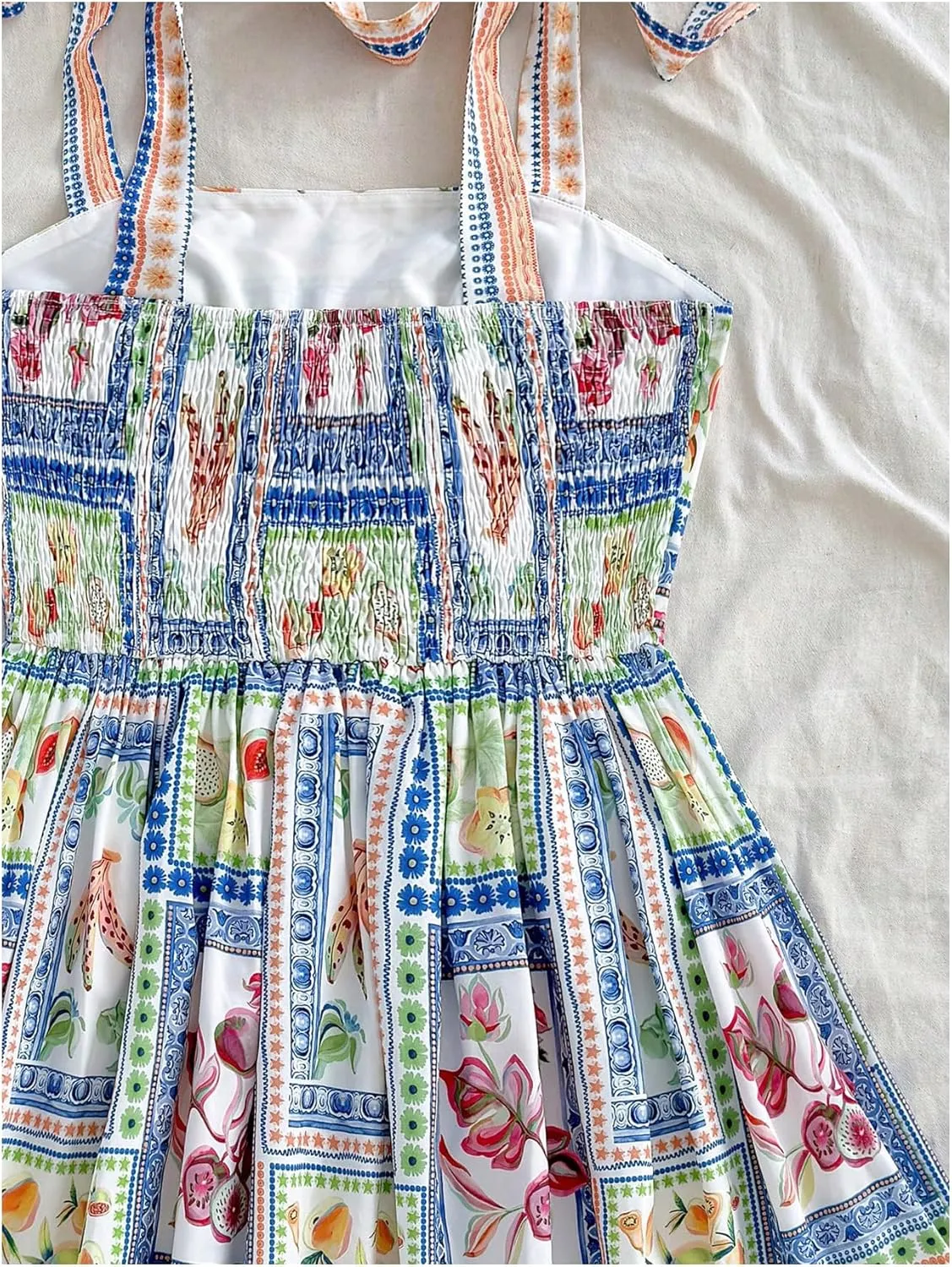 Floerns Women's Summer Floral Print Tie Shoulder Cami Dress Flare Hem Boho Mini Dress