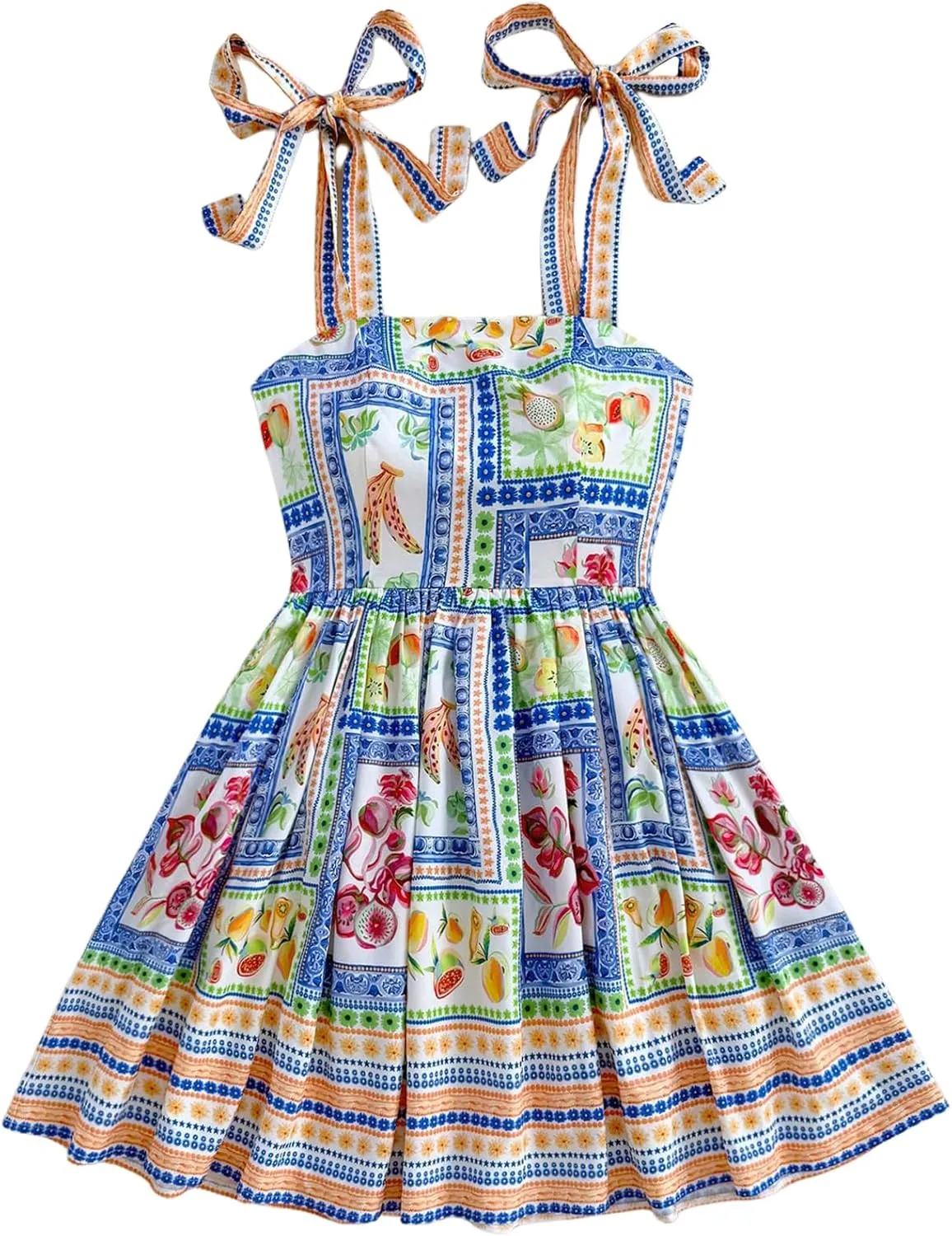 Floerns Women's Summer Floral Print Tie Shoulder Cami Dress Flare Hem Boho Mini Dress