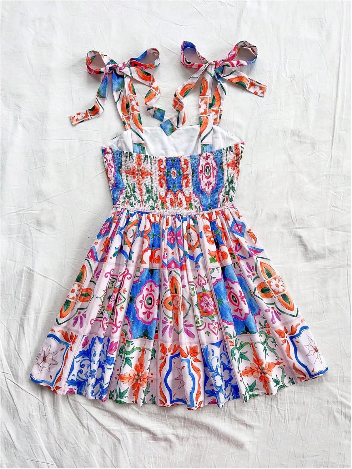 Floerns Women's Summer Floral Print Tie Shoulder Cami Dress Flare Hem Boho Mini Dress