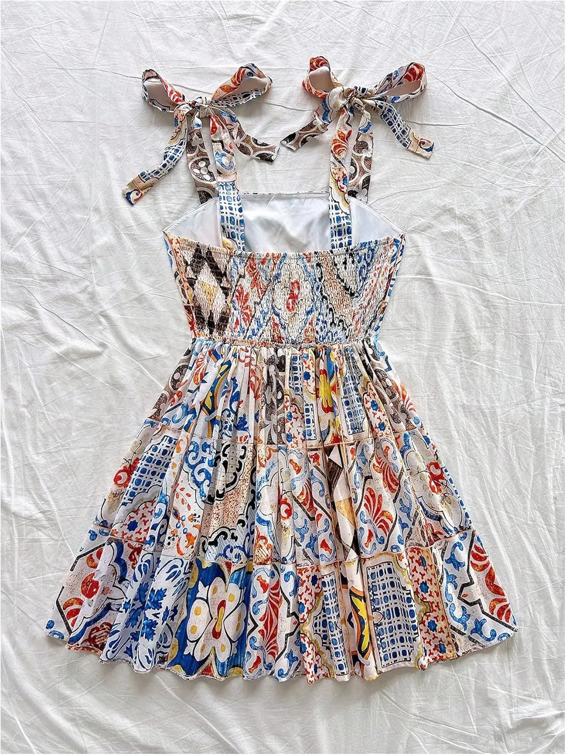Floerns Women's Summer Floral Print Tie Shoulder Cami Dress Flare Hem Boho Mini Dress