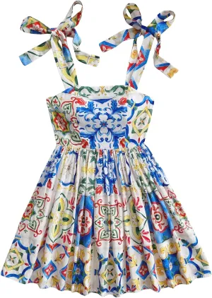 Floerns Women's Summer Floral Print Tie Shoulder Cami Dress Flare Hem Boho Mini Dress