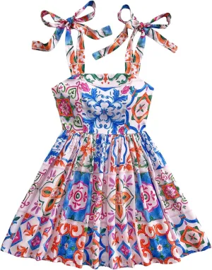Floerns Women's Summer Floral Print Tie Shoulder Cami Dress Flare Hem Boho Mini Dress
