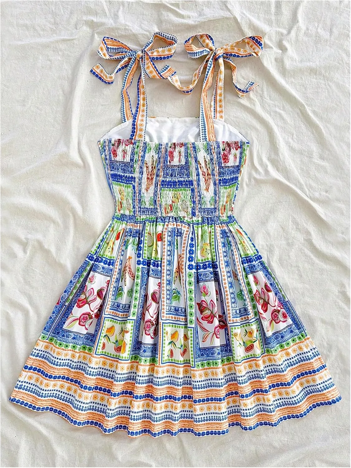 Floerns Women's Summer Floral Print Tie Shoulder Cami Dress Flare Hem Boho Mini Dress