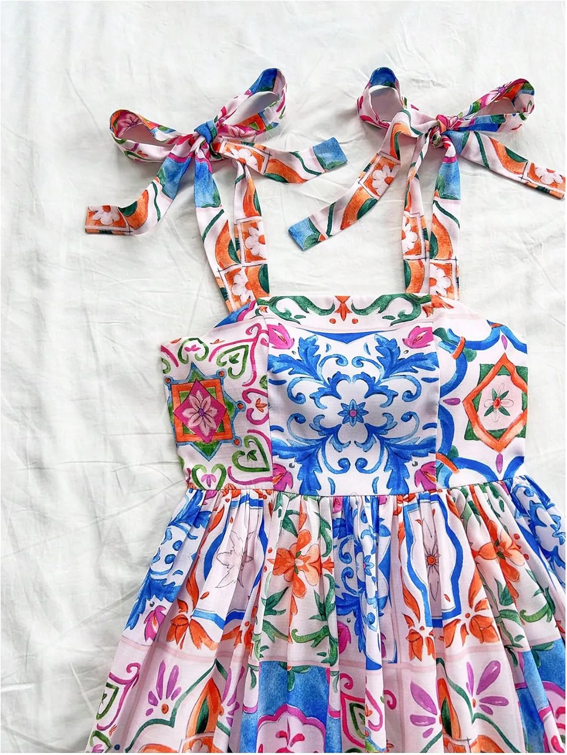 Floerns Women's Summer Floral Print Tie Shoulder Cami Dress Flare Hem Boho Mini Dress