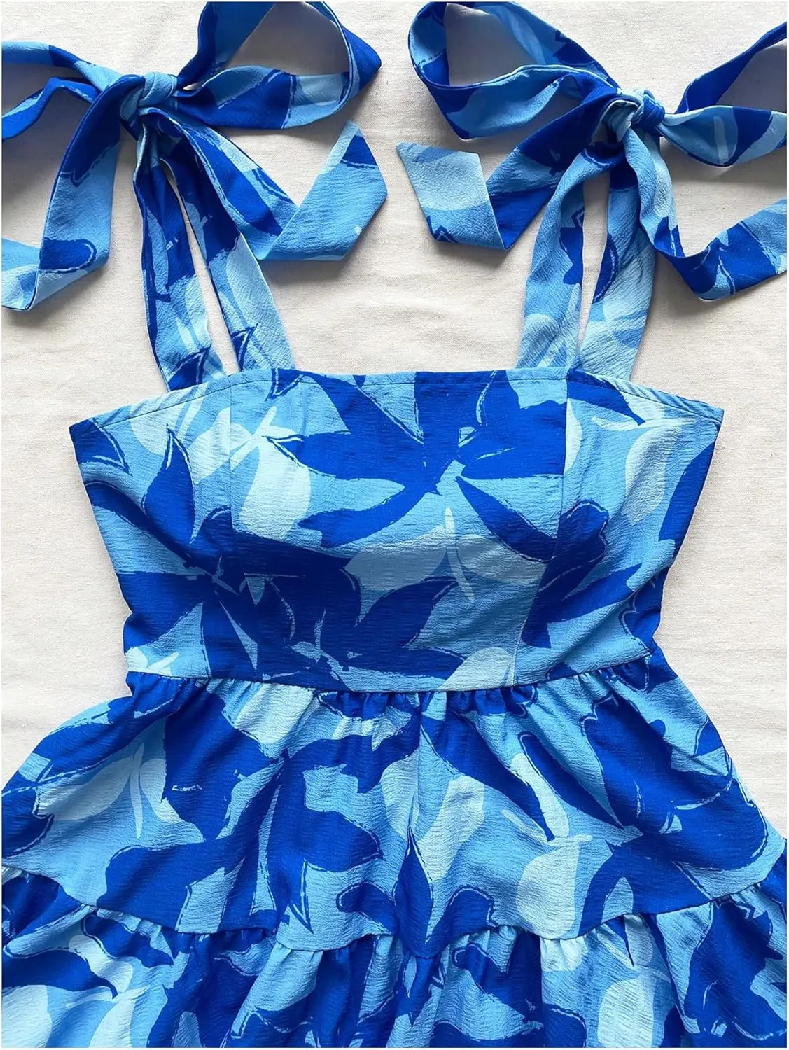 Floerns Women's Summer Floral Print Tie Shoulder Cami Dress Flare Hem Boho Mini Dress