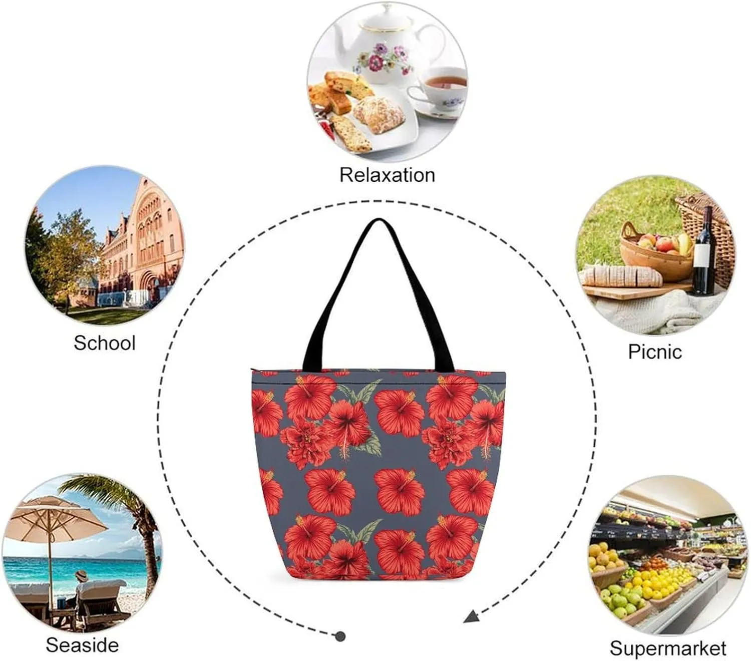 Floral Frangipani Flowers Hobo Handbags With Zipper Women's Tote Handbags