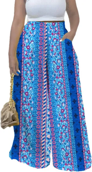 Flowy Pants for Women Casual High Waisted Wide Leg Palazzo Pants Trousers with Pocket Plus Size