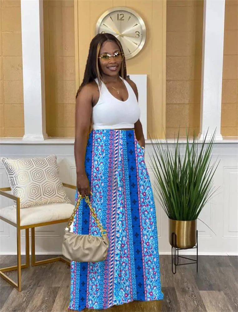 Flowy Pants for Women Casual High Waisted Wide Leg Palazzo Pants Trousers with Pocket Plus Size