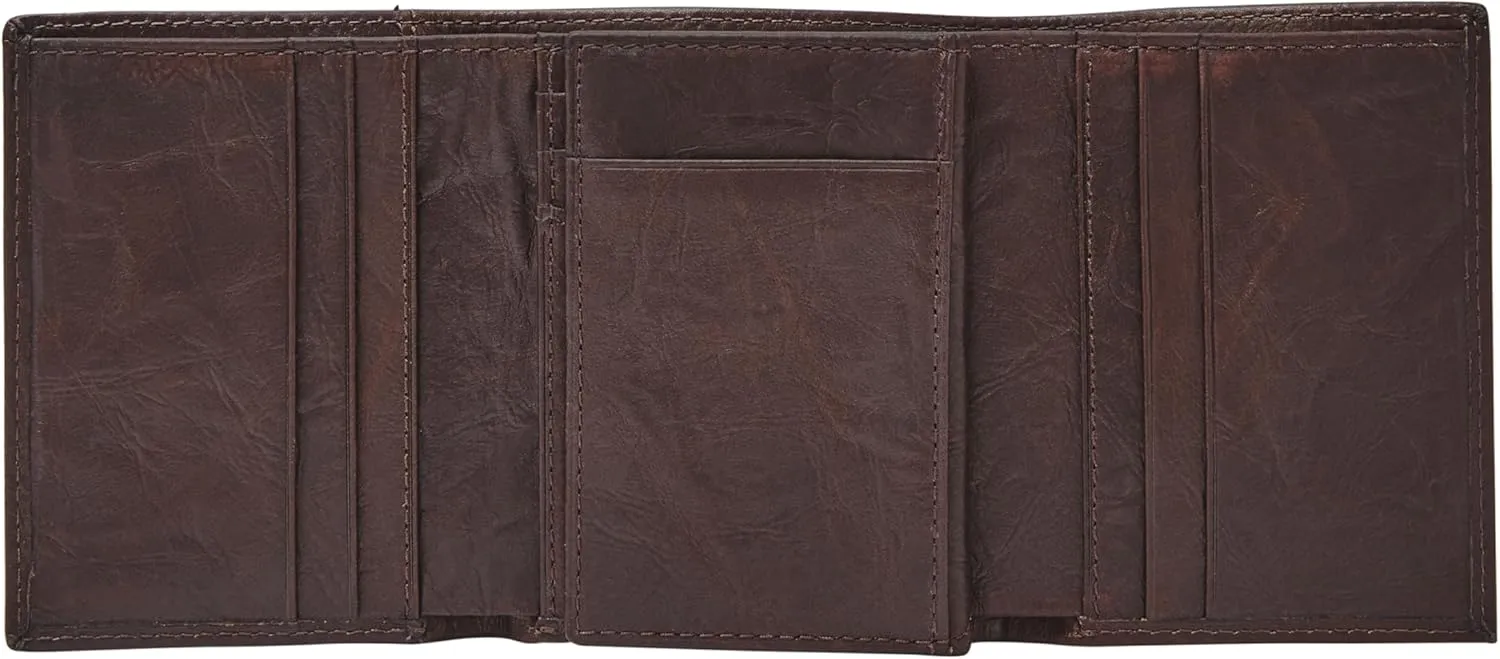 Fossil Men's Neel Leather Trifold with ID Window Wallet, Brown, (Model: ML3869200)