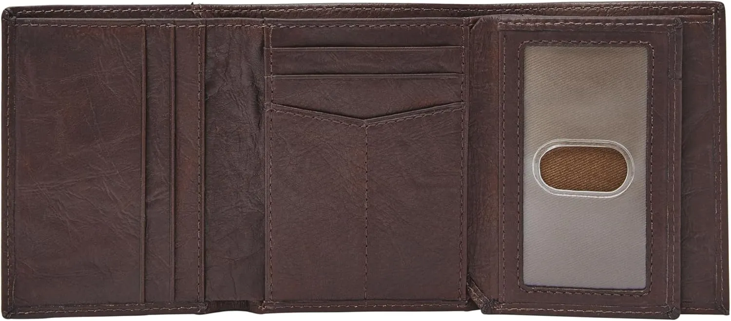 Fossil Men's Neel Leather Trifold with ID Window Wallet, Brown, (Model: ML3869200)
