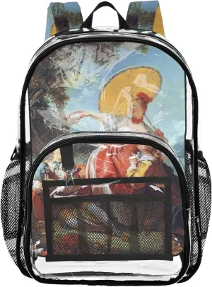 Francois Boucher Painting Cythera Women Clear Backpack Cute Kids Backpack for Girls Plastic School Clear Bookbag