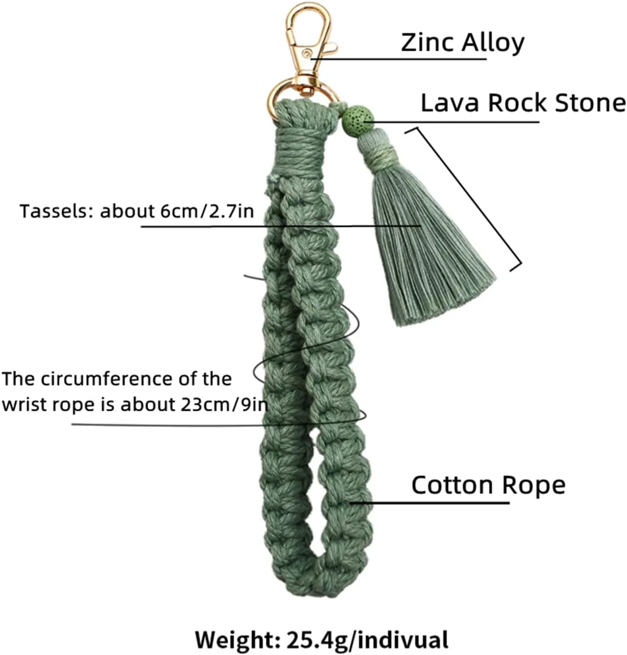 Fuqimanman2020 Handmade Soft Boho Macrame Wristlet Keychain Bracelet for Women with Tassel Lava Rock Lanyard Weave Holder