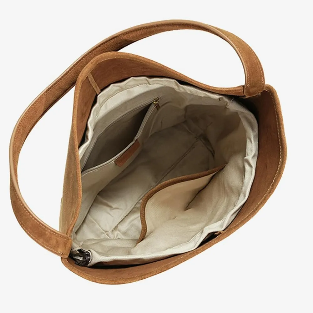 Genuine Leather Bucket Shoulder Bags for Women Ladies Large Tote Purse Handbags Soft Suede Working Satchel