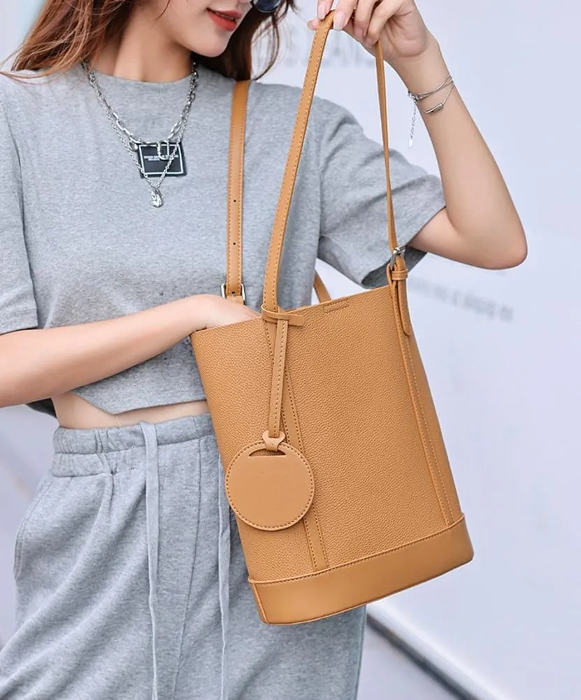 Genuine Leather Shoulder Bags for Women Trendy Large Tote Satchel Bucket Handbags Ladies Top Handle Satchel 2pcs
