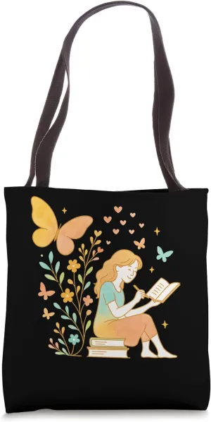 Girl Reading Book Floral Butterfly Fantasy Magical Art Tote Bag