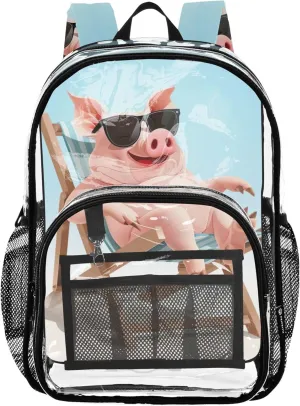 Girls Backpack Kids Boys Cute Pig Funny Travel Clear Backpack Floral Large Plastic Approved Bag