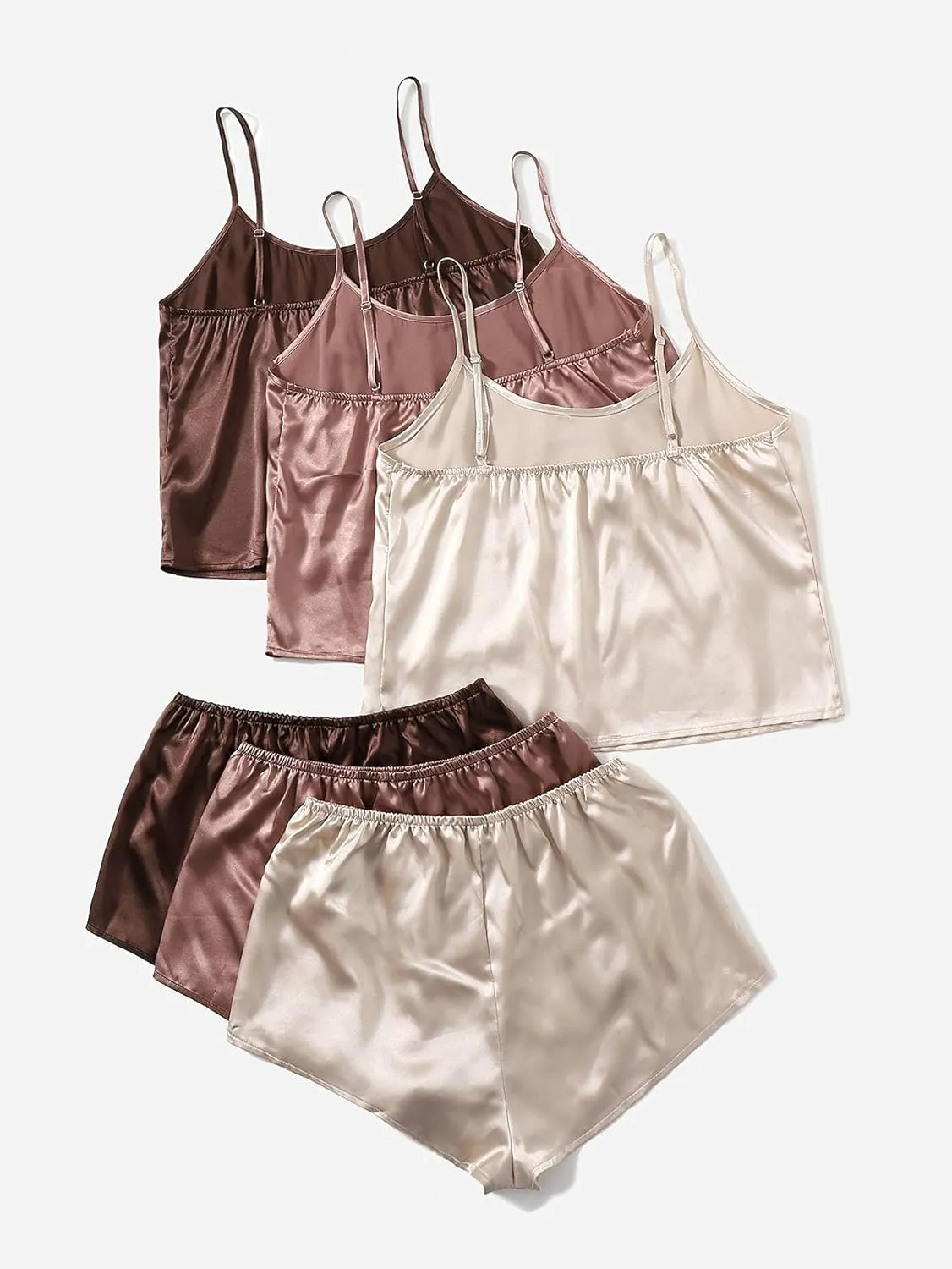 GORGLITTER Women's 3 Sets Silk Pajama Set Sleeveless V Neck Crop Cami Top and Shorts Satin Pjs Sleepwear Sets