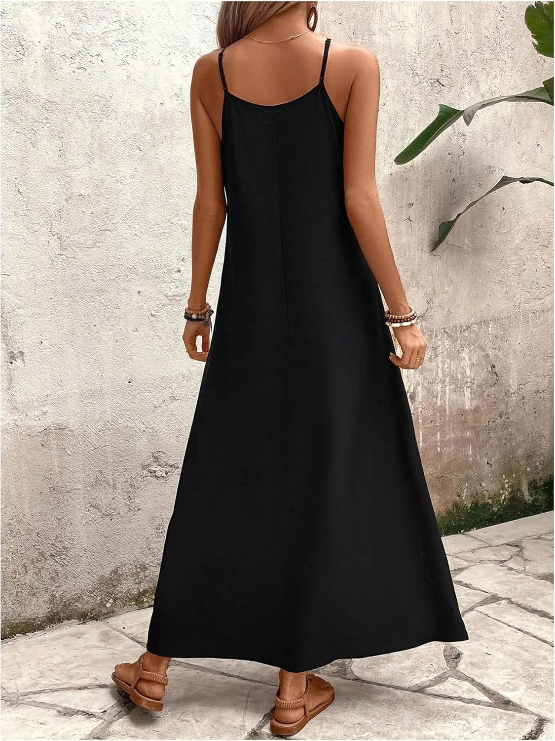 GORGLITTER Women's Sleeveless V Neck Oversized Maxi Long Dress Boho Bump Friendly Graphic Casual Beach Flowy Sun Dress