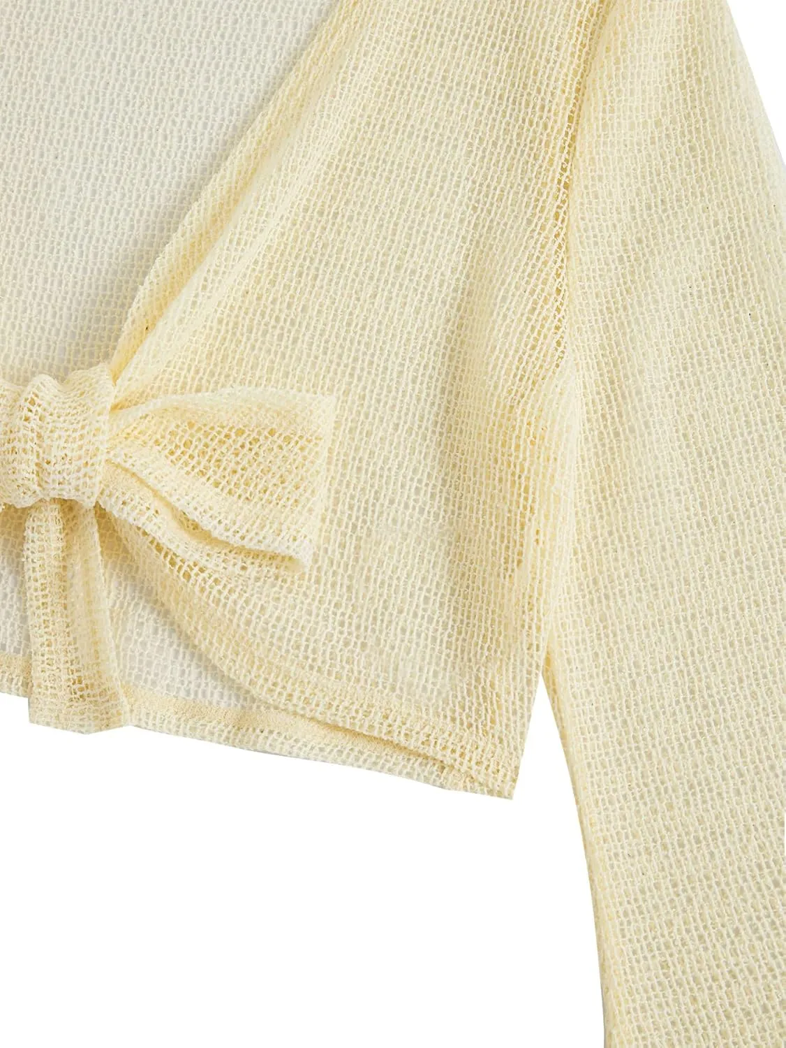 GORGLITTER Women's Tie Front Tops Bell Long Sleeve Crochet Knit Crop Cardigan Western Outfits