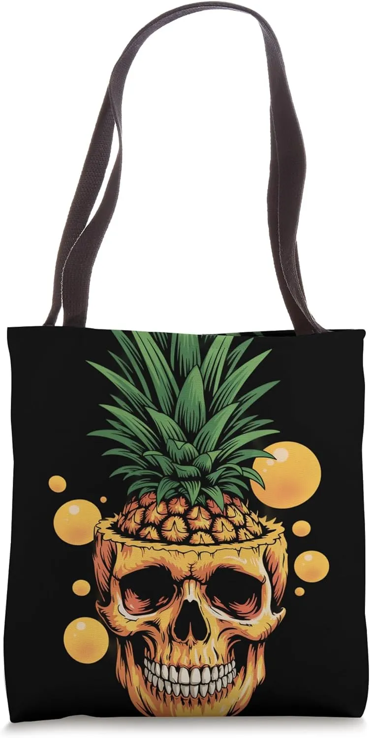 Hawaiian Gothic Pineapple Skull Goth Tote Bag