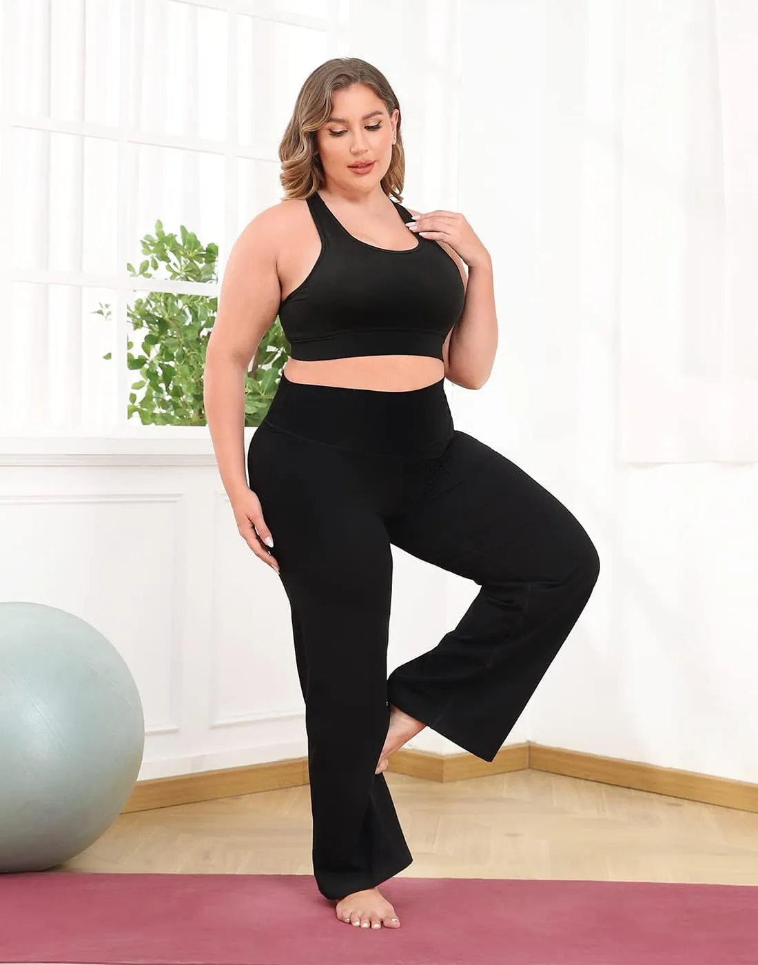 HDE Plus Size Wide Leg Cotton Yoga Pants for Women High Waist Workout Leggings